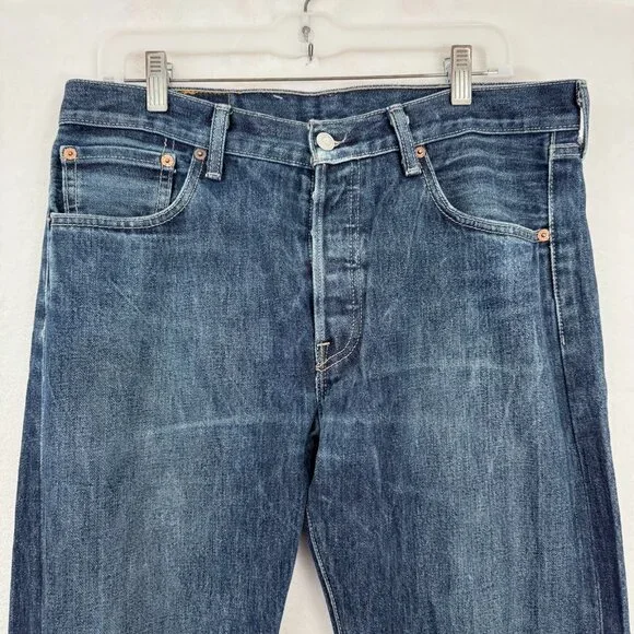 Levis 501 Jeans Mens 34x36 (32x33) Blue Original Button Fly Straight Leg Whisker - Picture 9 of 16